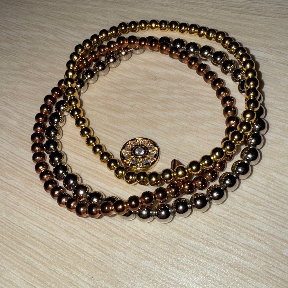 3/$10 Gold, Silver, and Brown Beaded Bracelet Set